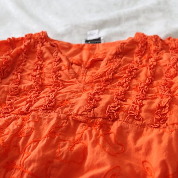 Beautiful Sandy Starkman Orange embroidered ruffled tunic top lightweight XL - Picture 4 of 11